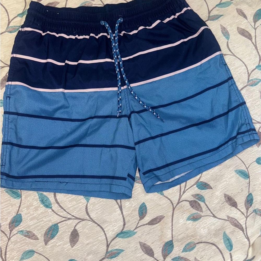 Merona Navy and Light Blue Swim Trunks